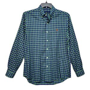 Ralph Lauren Mens Green & Blue Plaid Button-Down Shirt With Embroidered Logo M